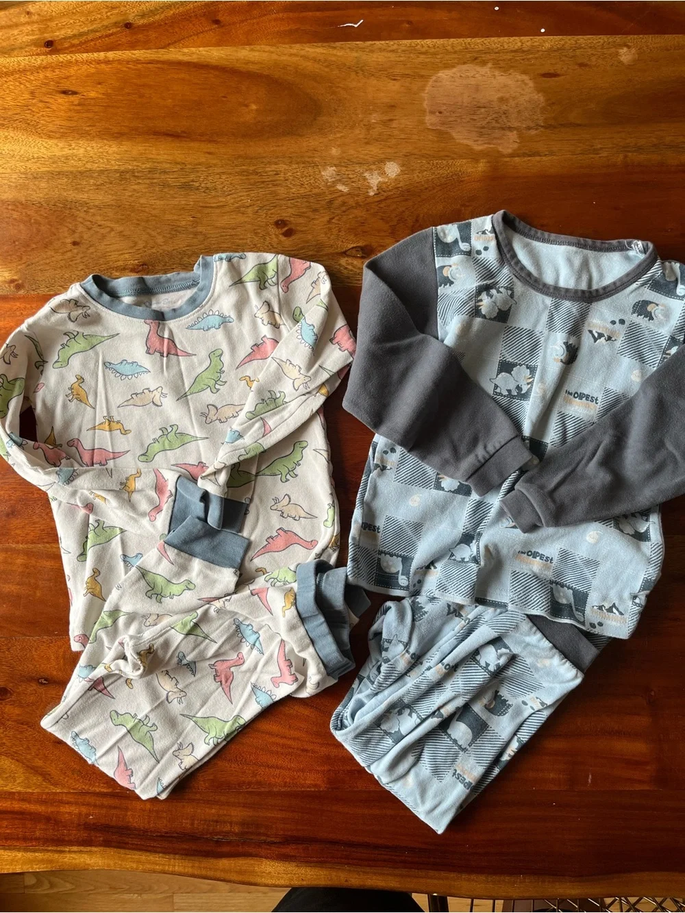 Kids Cotton Pajama Sets of 2 - Blue & Cream Dino Prints
